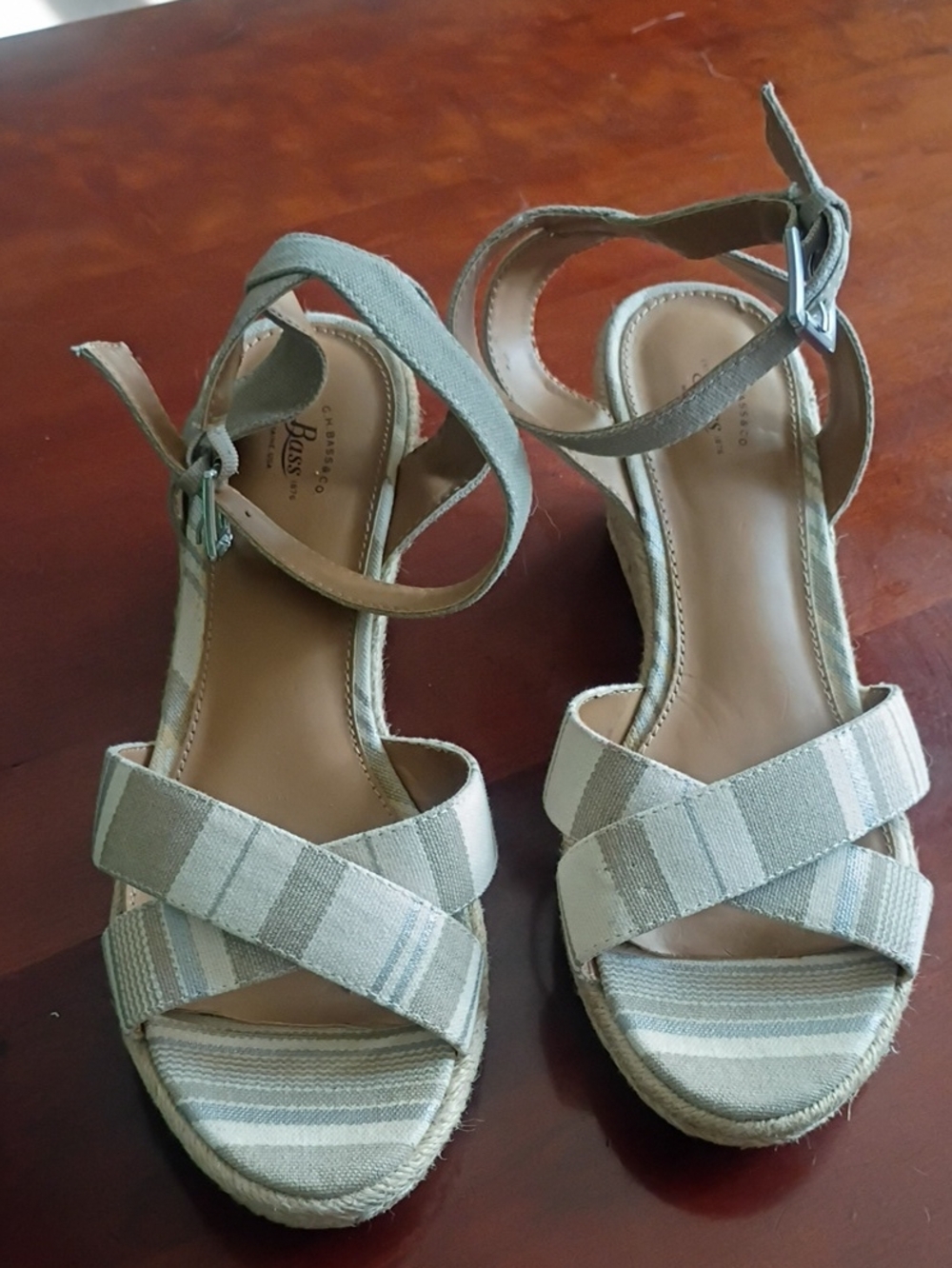 Casual Striped G.H. Bass & Co. Ankle-Strap Sandals in Sage Green